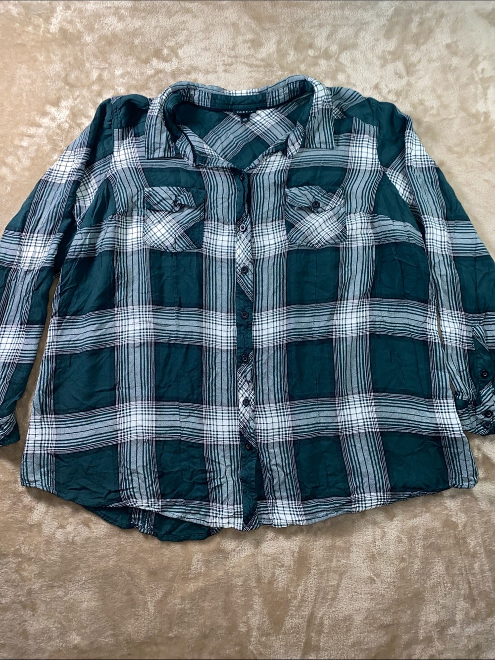 torrid Teal and White Plaid Button-Down Shirt
